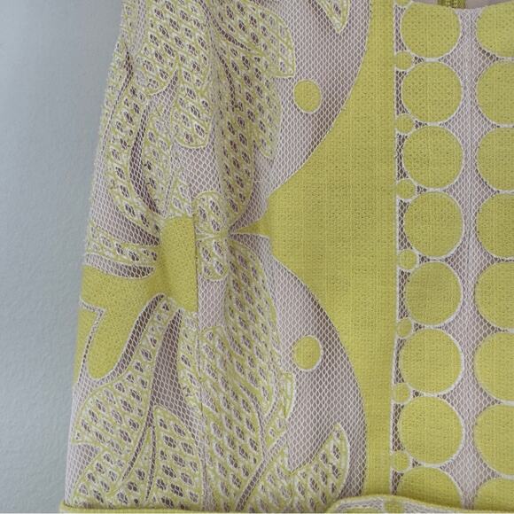 BCBGMaxAzria Sleeveless Mesh Dress Pencil Yellow & Cream Mini Zipper Zip Up Back - Picture 4 of 9